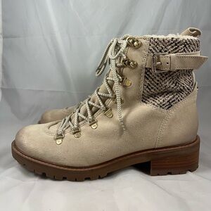 Sam Edelman Boots Womens 10.5 Tenlee Ankle Booties Beige Suede Side Zip Lace Up
